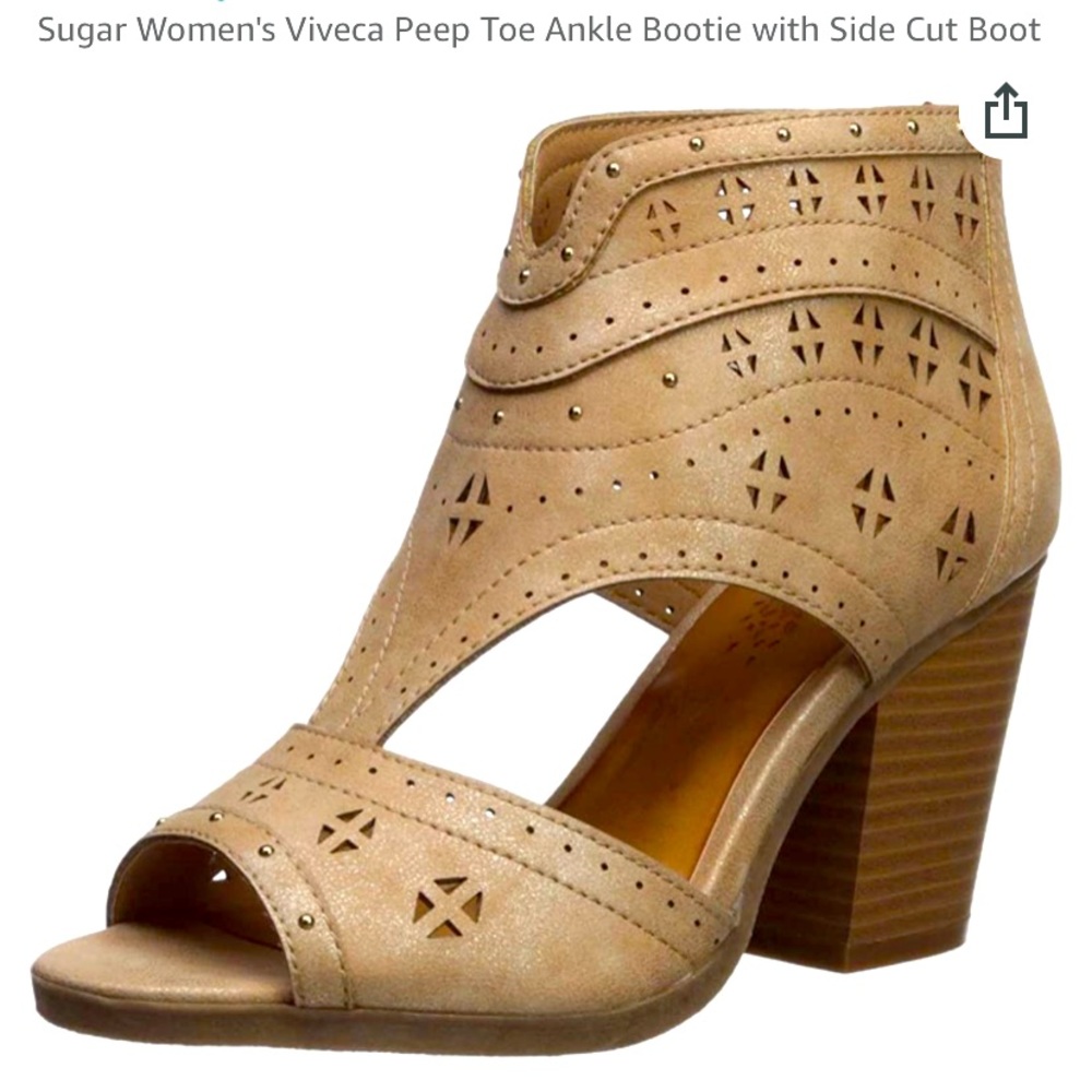 🟢 Sugar Booties Viveca Side Cut Peep Toe Natural Tumbled Metallic new boot 6.5